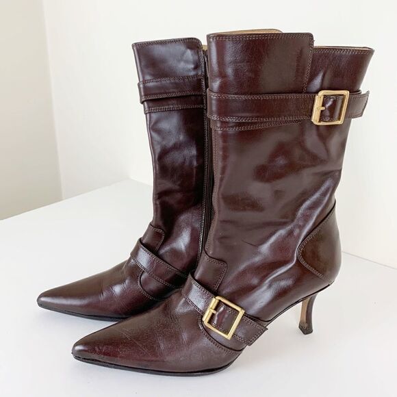 Faconnable Chocolate Brown Short Heeled Boots 6N - Picture 6 of 8
